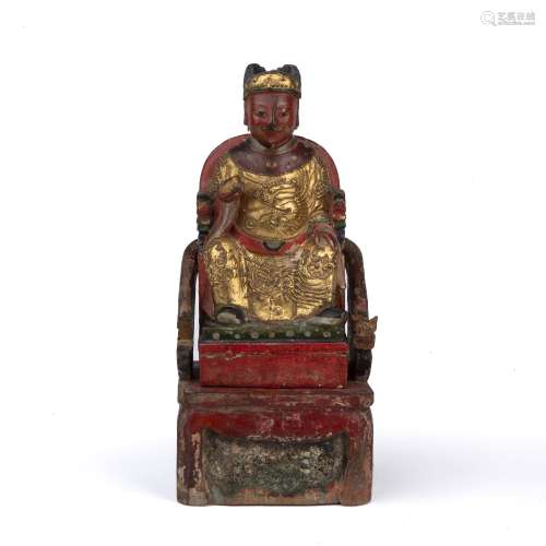 Polychrome decorated wooden Buddha Chinese, Ming style depic...