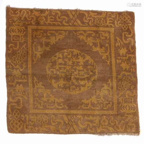 Gold ground rug Chinese with traditional motifs, 80cm x 76cm...
