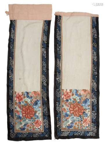 Two silk and embroidered skirt fronts Chinese each with kesi...
