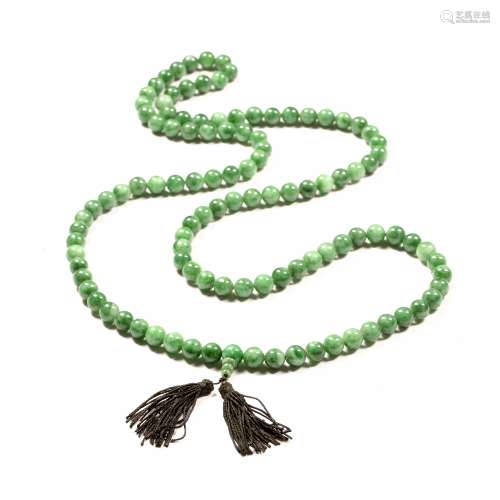 Long spinach-jade necklace Chinese with single sized beads a...