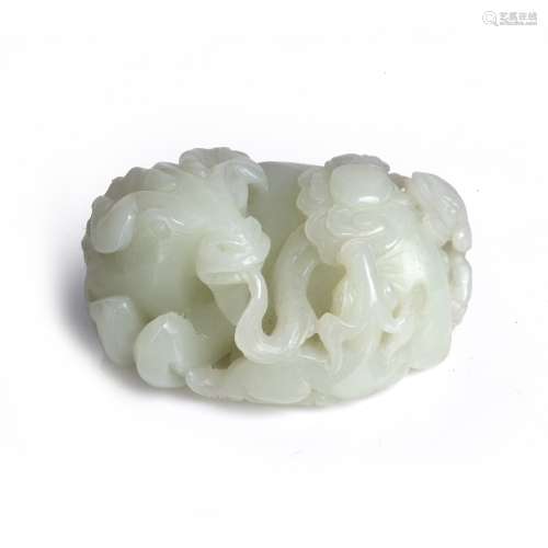 Jade water buffalo group Chinese, 19th Century carved as two...