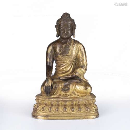 Gilt bronze buddha Tibetan, 17th / 18th Century the right ha...