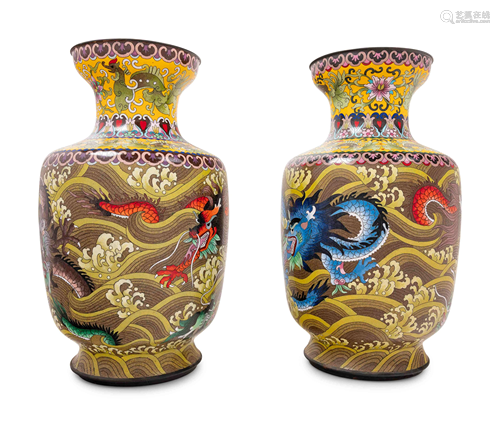 Seven Large Chinese Yellow Ground Cloisonné