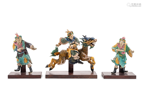 Three Chinese Painted Pottery Figures