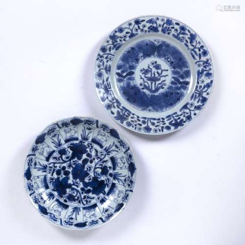 Two blue and white dishes Chinese, Kangxi period the first w...