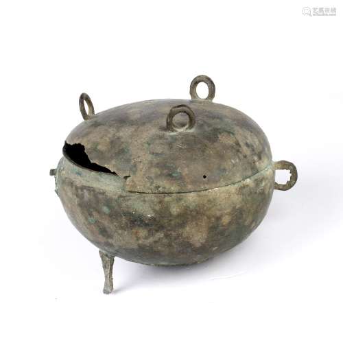 Bronze archaic vessel, Ting Chinese the lid of the vessel su...