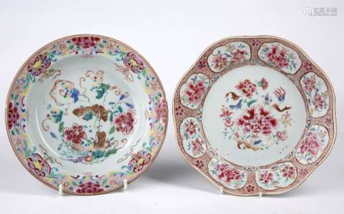 Famille rose octagonal dish Chinese, 18th Century 22cm and a...