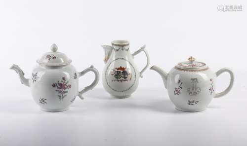 Famille rose armorial teapot Chinese, 18th Century of bullet...