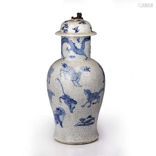 Crackleware vase and cover Chinese, 19th Century painted wit...