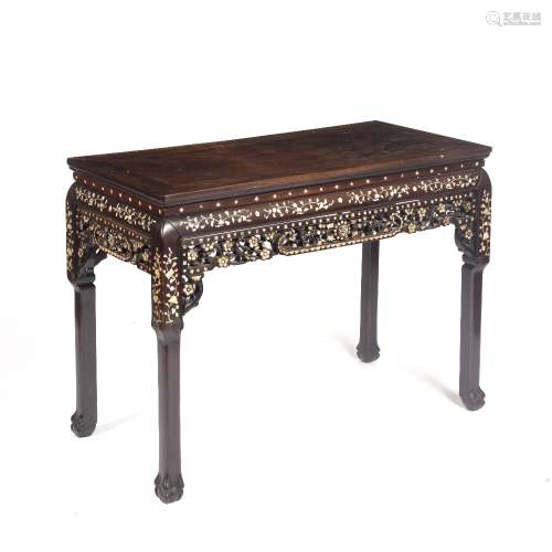 Hardwood and mother of pearl centre table Chinese, 19th Cent...