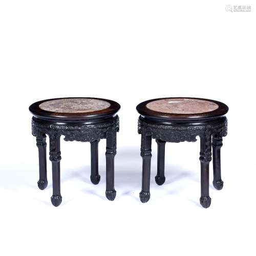 Pair of hardwood urn tables Chinese, 19th Century each with ...