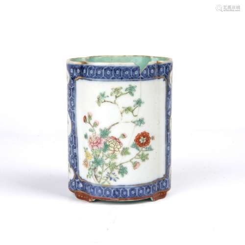 Small porcelain brush pot Chinese, 19th Century painted in e...