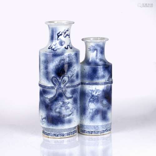 Blue and white conjoined vase Chinese, 19th Century painted ...