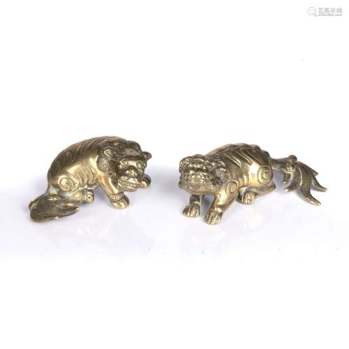 Pair of gilt bronze scroll weights Chinese, 17th/18th Centur...