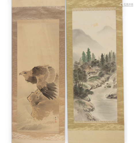 Two Japanese Ink and Color Paintings on Silk