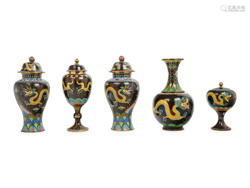 10 Chinese Cloisonné Enamel Vessels