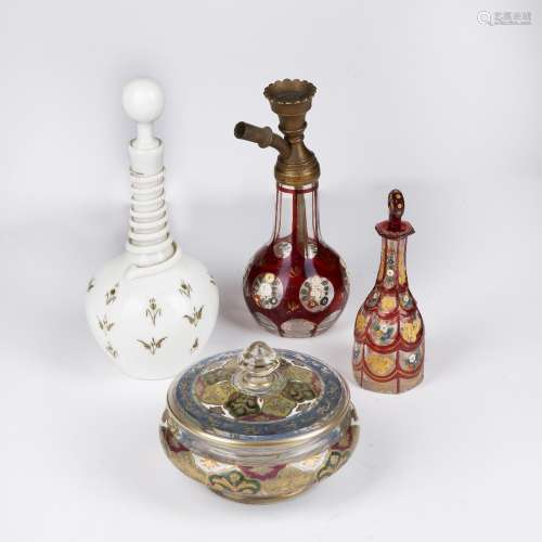 Four pieces of coloured Bohemian glass for the Islamic marke...