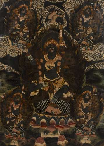 Tibetan Thangka painted to depict Yama Dharmaraja, unsigned,...