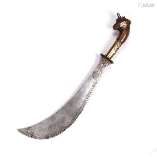 Curved knife Indian the blade decorated around the edge with...