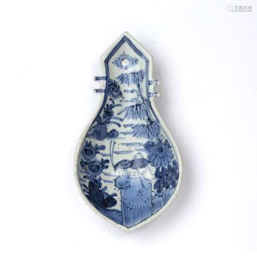 Arita blue and white biwa shaped dish Japanese, 18th Century...