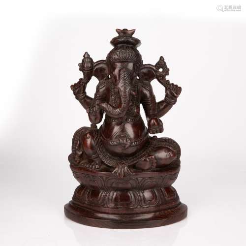 Hardwood model of Ganesh Indian with double lotus base, 34.5...