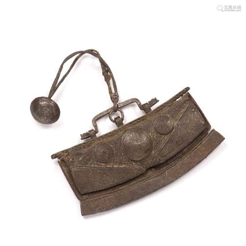 Metal and leather purse Afghan / Islamic of curved form and ...