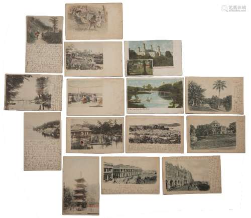 Collection of postcards including hand painted examples Mala...