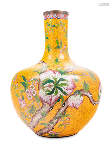 Three Large Chinese Yellow Ground Cloisonné Enamel