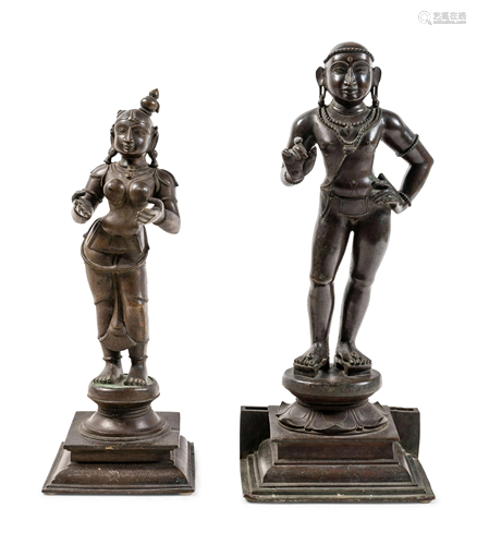 A Pair of Indian Festival Bronze Figures of Skanda and