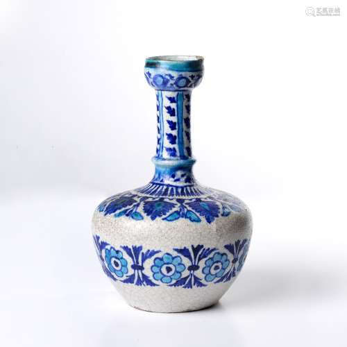 Kashmiri vase Indian with bands of blue and turquoise foliat...