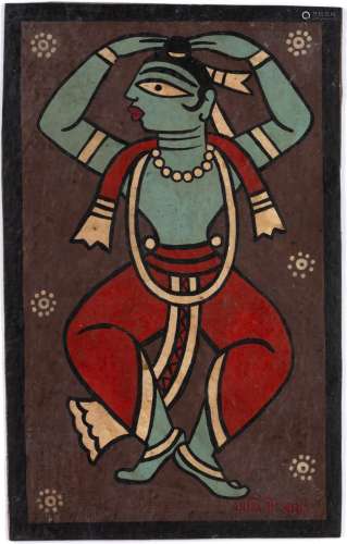 Jamini Roy (1887-1972) Dancer, painted on card, signed lower...