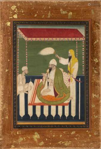 Seated figure miniature Indian, Sikh school depicting two at...