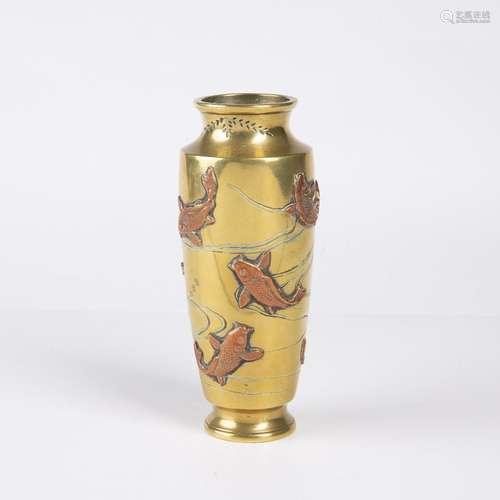 Polished bronze small vase Japanese, Meiji period with appli...