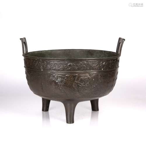 Large bronze censer Japanese, 19th Century with loop handles...