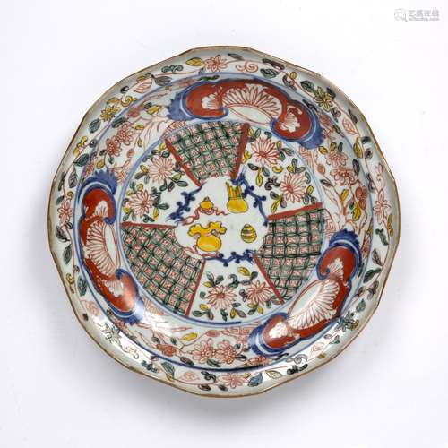 Arita polychrome plate Japanese circa 1800 with 'antiques' a...