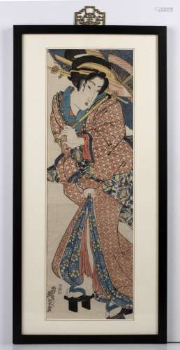 Keisai Eisen (1790-1848) 'Beauty with umbrella' Japanese woo...