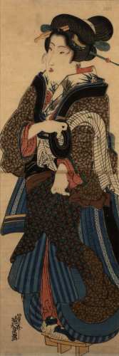 Keisai Eisen (1790-1848) 'Standing Geisha' Japanese woodbloc...