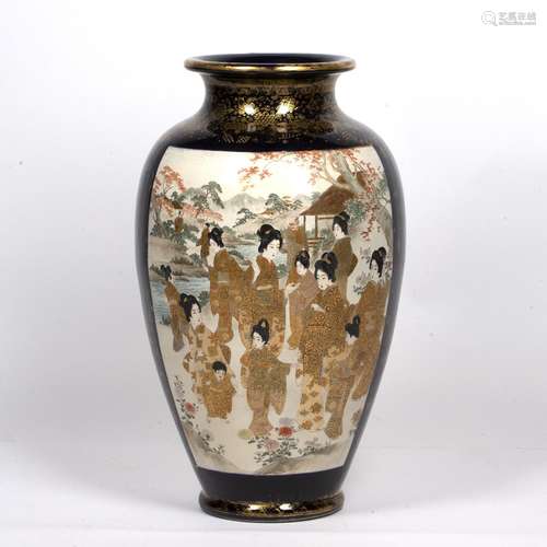 Large Satsuma vase Japanese, late 19th Century of cobalt blu...