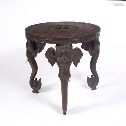 Carved hardwood circular table Indian, circa 1920/30 on carv...