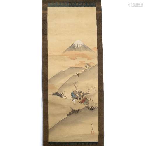 Japanese school Mt Fuji scene, hanging scroll, ink on paper,...
