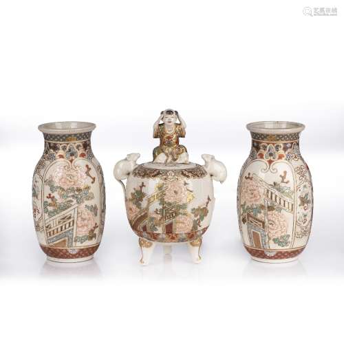 Pair of Satsuma vases Japanese decorated to the exterior wit...