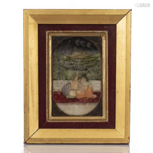 Painted miniature Indian depicting a courting couple outside...
