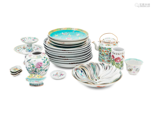 A Collection of 55 Chinese Famille Rose Porcelain