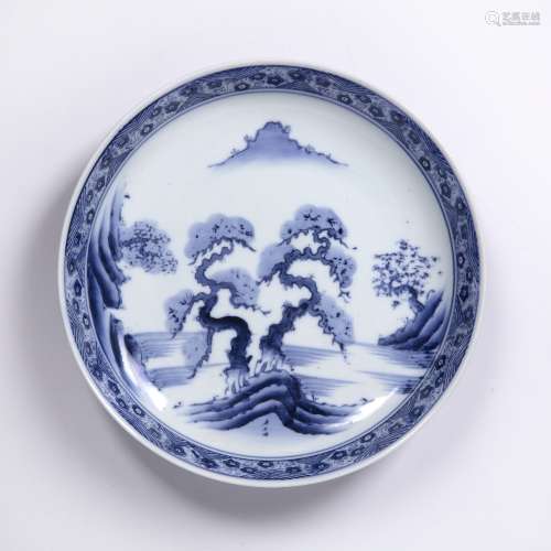 Blue and white plate Japanese, (Edo period) decorated to the...