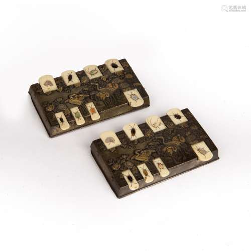 Pair of metal and shibayama whist markers Japanese, Meiji pe...