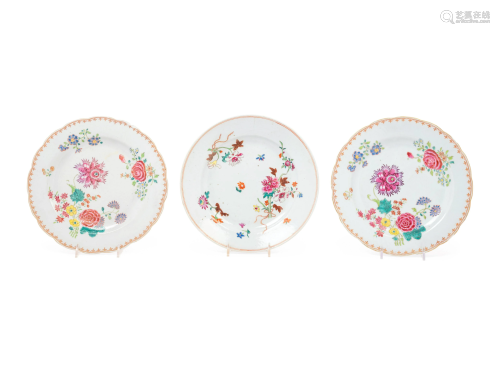 Three Chinese Export Famille Rose Porcelain Plates