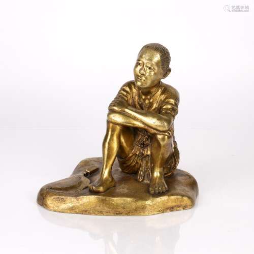 Gilt bronze model of farmer Japanese, early 20th Century the...