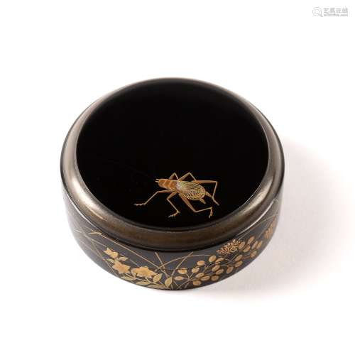 Circular roiro and brown lacquer kogo Japanese, mid Meiji th...