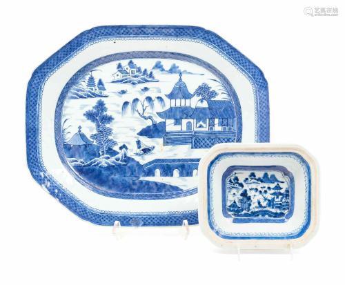 Two Chinese Export Canton Blue and White Porcelain