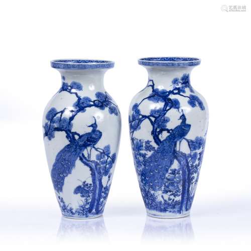 Pair of blue and white vases Japanese, 19th Century decorate...